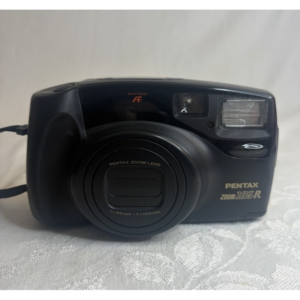 Pentax Zoom 105-R 38mm 105mm Film Camera w/ Strap Black UNTESTED TURNS ON